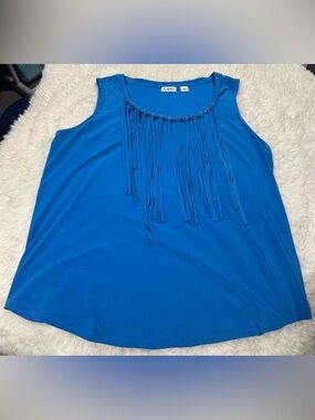 Cato Bright Blue Fringe Scoop Neck Tank